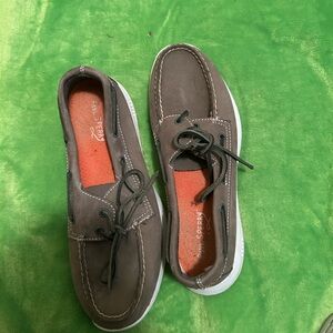 Sperry Dark Brown Boat Shoes with White Soles